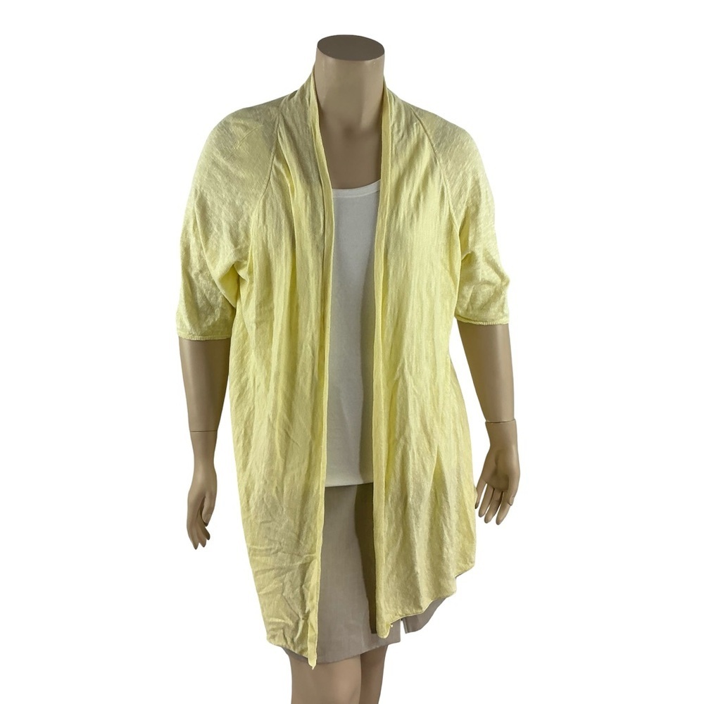 Eileen Fisher Linen Cotton Open Front Cardigan Yellow Size 3X